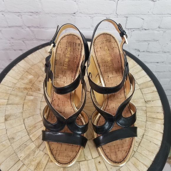 Nine West black & gold leather 5" heels size 10 M - Picture 7 of 8